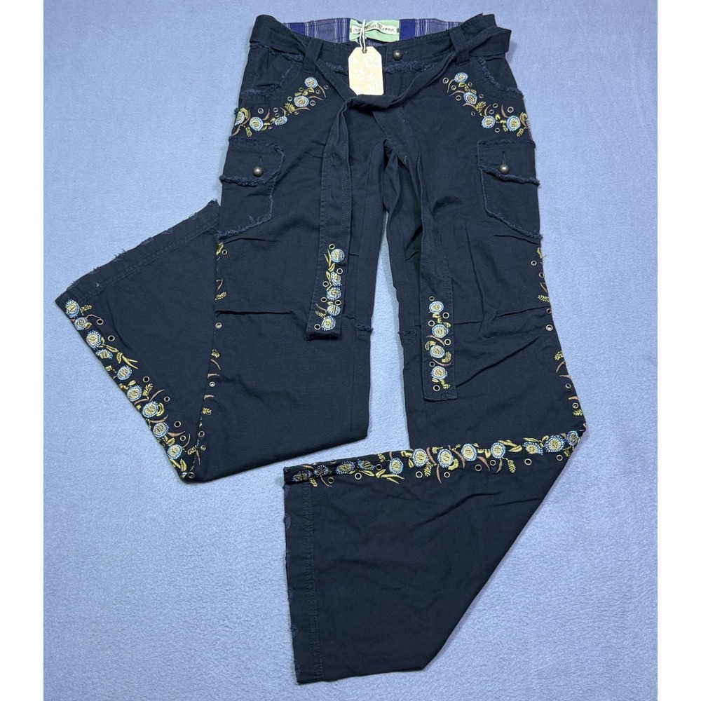 Miss Me Cargo Pants Womens M 30x33 Flared Hippie Y2K Boho Utility Tie Belt NEW